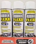 Three 15 oz Leak Stopper Rubber Flexx cans for roof repairs in a carton. Waterproof Rubberized Sealant Spray For Fast Fixes That Seals Cracks Holes Leaks And Corrosion On Roofs And Other Surfaces With A Flexible Durable Weatherproof Rubber Coating In A 15 Ounce Bottle