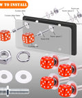 Dope Orange Dice License Plate Screws Kit With Stainless Steel Bolts Durable And Aluminum Decorative Caps Universal Fastener Set For Cars, Trucks, Vans, And Motorcycles Easy Install
