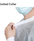 Pack Of 10 Disposable Lab Coats For Adults Large With Two Pockets And Knitted Collar And Cuffs, Close-up of collar detail