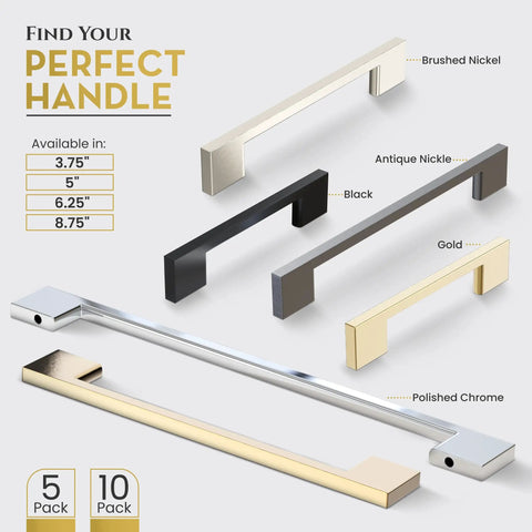 Assorted cabinet pulls including Brushed Nickel Cabinet Pulls 96mm Satin Silver Drawer Handles for Kitchen Cabinets and Vanities.
