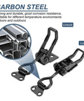 Beefy Adjustable Toggle Clamp M6 X 34mm Holds 396lbs With Quick Release Pull Latch Model 4002, carbon steel, lock and unlock views