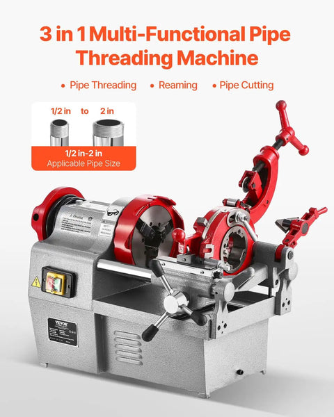 Three In One Do It All Electric Pipe Threader Machine, 750W Power, 28 RPM, threading reaming and cutting for pipes, foot pedal