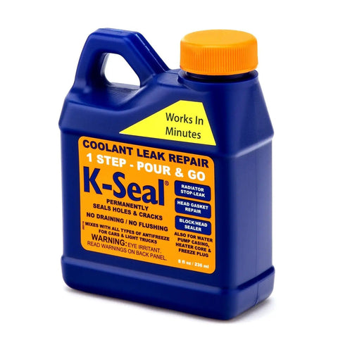 Permanent Coolant Leak Repair Kit ST5501, blue and orange container, 20 quarts capacity, seals leaks fast, no draining needed.