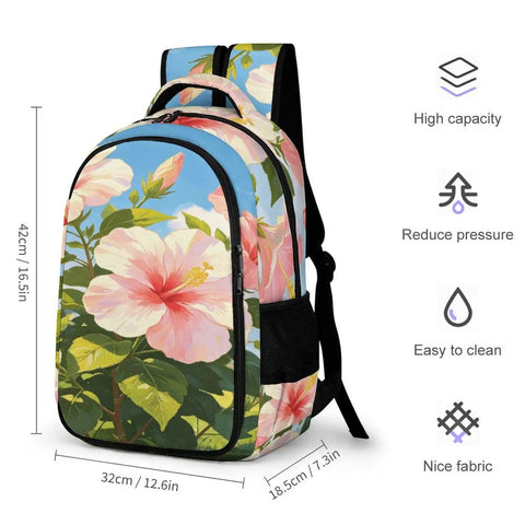 Blue Sky Hibiscus Print Backpack for Everyday Use Unisex Large Capacity Daypack Durable Polyester Travel School Bag With Smooth Zippers Easy Clean Design
