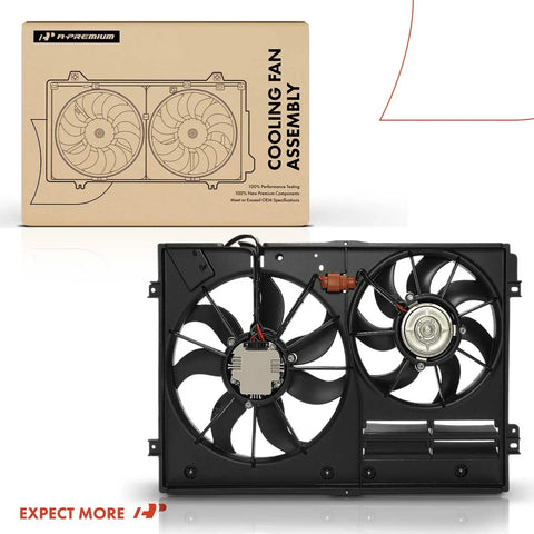 Straight Shot Drop Dead Easy Swap Engine Radiator Cooling Fan Assembly For Audi A3 TT Volkswagen Beetle CC EOS Golf 2006 To 2019 with dual fans.
