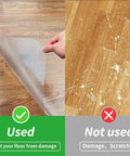 Comparison of floor with and without the Office Chair Mat for Hardwood Floors 36x47 Heavy Duty Desk Chair Floor Protector Easy Clean Non Slip PVC Mat for Wood Laminate Tile Stone Concrete Home Office Use.