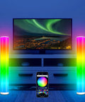 2 Pack RGB Corner Floor Lamps With App And Button Control, 10W 500LM Color Changing Mood Lights in living room setup