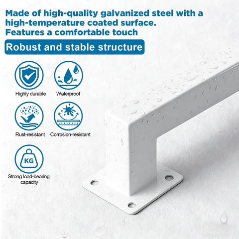 Rock Solid 5 Foot White Industrial Handrail Heavy Duty Galvanized Steel Railing Kit close-up showing waterproof surface and robust structure.