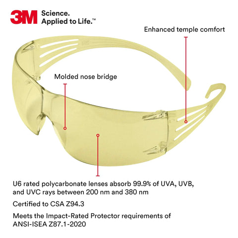 Rugged Safety Glasses Featuring Self Adjusting Flex Temples And Anti Fog Amber Lenses Built Different for detail on molded nose bridge.
