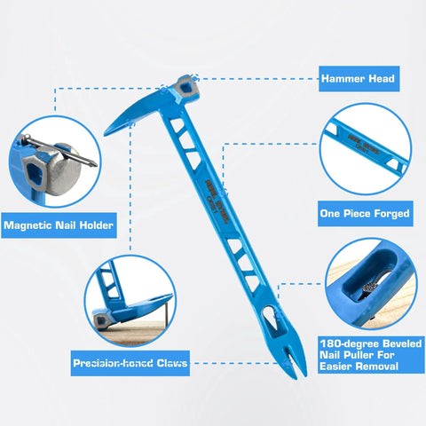 10 Inch Double Ended Nail Puller Cats Paw Pry Bar for Construction, heavy duty forged carbon steel with precision claws and hammer head.