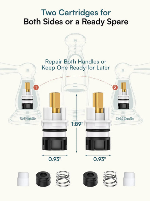 No Sweat Top Shelf Two Handle Delta Faucet Repair Kit Rp25513 Stem Assembly with RP24096 cartridges and springs.