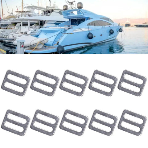 Heavy Duty Adjustable Buckle Fasteners 316 Stainless Steel Webbing Sliders Strap Keepers With Quick Release Clips 1 Inch Wide 10 Pack shown