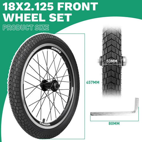 18 Inch Front Wheel With Tire And Tube For Mountain And Commuter Bikes, Durable 14G Spokes With 32H, ED Brass Nipples, 457mm Diameter
