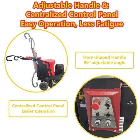 Adjustable handle and control panel of Beefy 12 Head Concrete Floor Grinder With Planetary System 220V 3PH 18.5KW