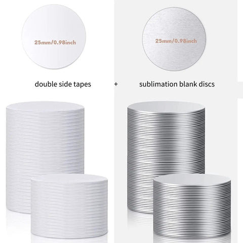 DIY Sublimation Aluminum Blanks Set 1 Inch Round Discs With Bezel Pendant Trays 200 Pieces Including Blank Discs And Double Sided Tape