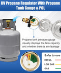 Feikeer vertical two-stage propane regulator with POL and gauge on propane tank, front view