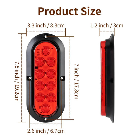 All In One 6 Inch Oval LED Trailer Lights Kit Two Pack With Ten High Brightness LEDs dimensions shown with measurements
