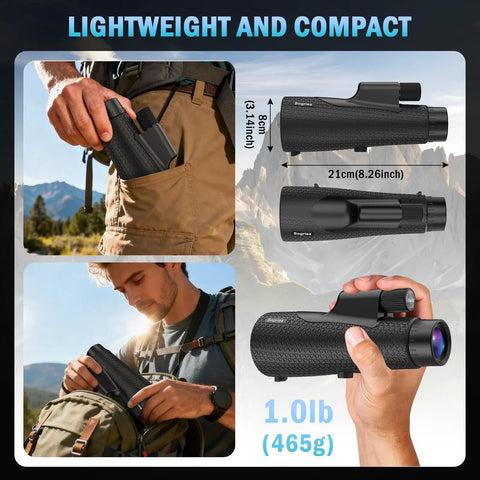 Clear 15x55 Monocular Telescope With Tripod And Phone Adapter For Adults, Crisp HD Long Range Birdwatching And Wildlife Observation, Compact Outdoor Spotting Scope For Travel And Nature Lovers, lightweight 21cm black rubber body