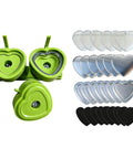 Heavy Duty Button Press Machine With Sturdy Slide Rails Make Custom Heart Badges And Name Labels For School Art Classes Community Events And Parties. Green heart-shaped molds and metal backings.