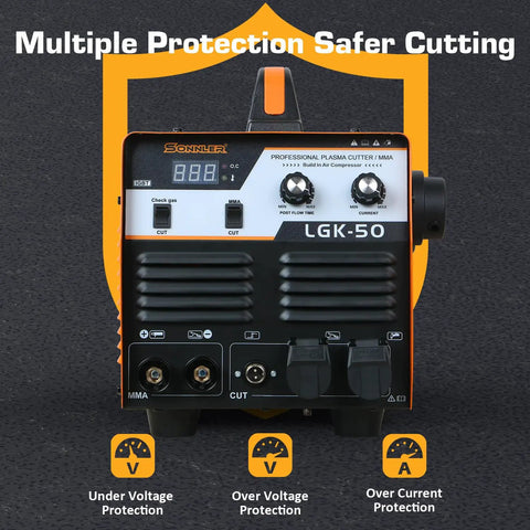 Front view of 2 In 1 50 Amp Plasma Cutter And MMA Welder With Built In Air Compressor 220V Digital Inverter IGBT Arc Cutter Machine