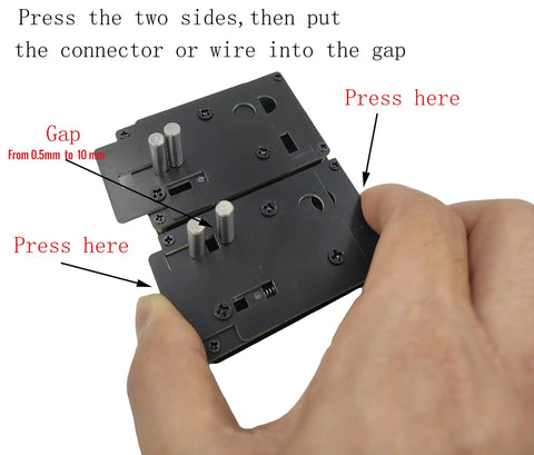 Gnarly Rc Connector Soldering Jig For Xt90 Xt60 Ec5 T Plug And Silicone Wires Smooth Wire Clamping Station For Lipo Battery Builds And Rc Rig Mods showing user pressing sides to secure wire.