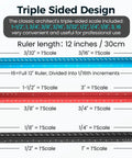 Tough As Nails 12 Inch Triangular Architectural Scale Ruler Made From Heavy Duty Aluminum with triple sided design.