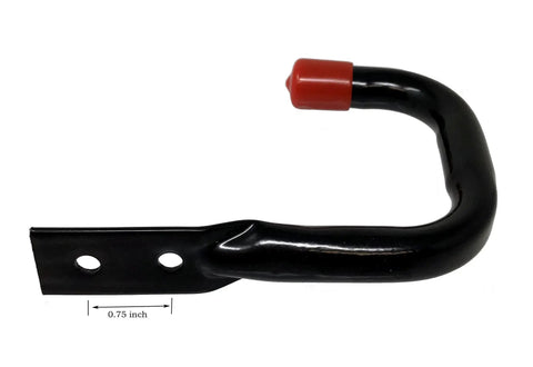 Tough As Nails Heavy Duty Garage Storage Utility Hooks Black 6 Pack Holds Up To 25 Pounds Mount On Wood Studs Or Brick With Screws Not Included Rust Resistant Powder Coated Non Marking Tips, hook close-up with red tip and size marking
