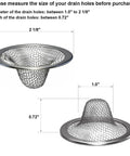 Top Shelf Heavy Duty Stainless Steel Drain Strainer With Hair Catcher For Bathroom And Utility Sink Rust Proof Mesh Filter Basket dimensions shown.
