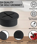 Image of 12 Pieces 1 Inch Desk Grommets And 1 Inch Hole Saw Set Black ABS Engineering Plastic Durable Cable Management displayed with features.