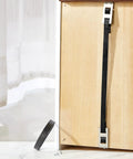 Straight Shooter Drawer Repair Kit With Six Heavy Duty Support Brackets And Commercial Screws To Solidify Loose Drawers And Upgrade Cabinetry Right Away, showing a wood drawer with a black strap installed.