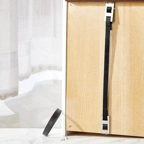 Straight Shooter Drawer Repair Kit With Six Heavy Duty Support Brackets And Commercial Screws To Solidify Loose Drawers And Upgrade Cabinetry Right Away, showing a wood drawer with a black strap installed.