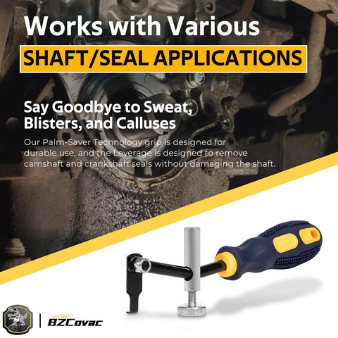Universal Shaft Seal Puller Kit For Camshaft And Crankshaft Seals With Hook Tool shown with instruction text