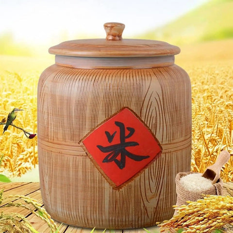 Heavy Duty Ceramic Rice Container With Secure Airtight Lid Big Boy Pantry Canister, large size, ideal for storing rice and dry goods.