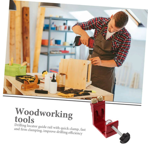 Woodworker using Pocket Hole Jig For Woodworking With Quick Clamp And Drilling Locator Guide Rail, Accurate Punching With 15 Degree Inclined Holes, Fast Clamping For Carpentry And Furniture Assembly.