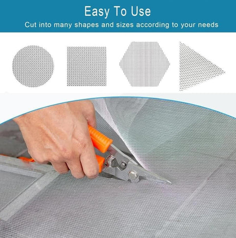 Person cutting Rugged 304 Stainless Steel Wire Mesh Screen 15.7 Inch By 47.2 Inch With 1mm Holes And 20 Mesh for DIY projects