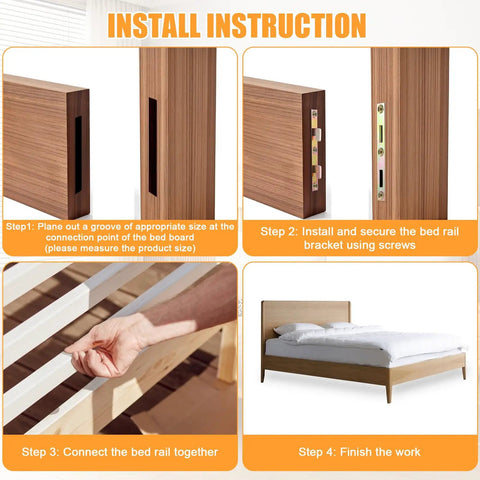 Step-by-step installation guide for Straight Up Solid Heavy Duty Metal Bed Rail Fasteners And Steel Frame Brackets.