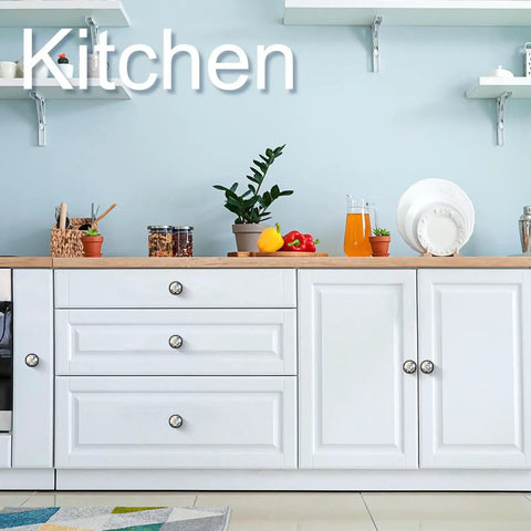 Kitchen with white cabinets featuring 4 Pack Round Cabinet Knobs And Drawer Pulls For Home Furniture Kid Friendly Dresser Cupboard Handles