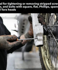 Mechanic using ScrewGrab Friction Gel For Stripped Screws, Quick Grip Anti Seize Formula That Reclaims Damaged Screw Heads on vehicle wheel