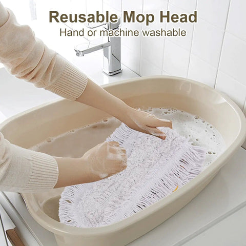 Person washing Heavy Duty Microfiber Dust Mop Head 3 Pack 36 Inch in soapy water, reusable floor care essential.