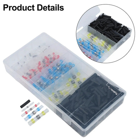 Rock Solid 420 Pc Solder Seal Wire Connector Kit With Heat Shrink Butt Terminals For Marine Auto And Home Electrical Wiring Projects Plus Color Coded Sleeves And Black Tubing For Watertight Seals, clear organizer case
