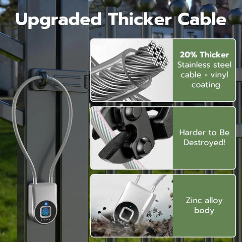 Tough As Nails Fingerprint Fridge Lock With Extra Long 15 Inch Cable Fits French Door And Side By Side Models showing upgraded thicker cable and lock design.