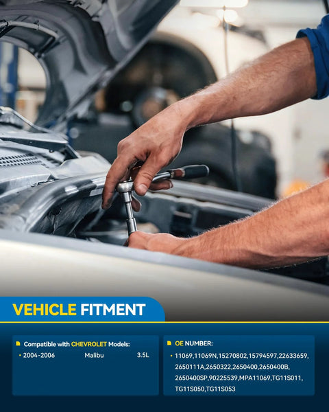 Mechanic installing Premium 115Amp 12V Alternator Replacement for Chevy Malibu 2004 2006 and 2008 2009 3.5L V6 under hood