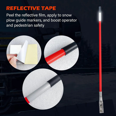Reflective tape on Snow Plow Blade Markers And Guides Kit 27 Inch With 304L Stainless Steel Base And Hardware for heavy duty plows.