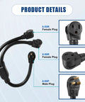 No Nonsense Heavy Duty 50 Amp Nema 6-50 Welder Splitter Adapter Cable features dual 6-50R female plugs and a 6-50P male plug.