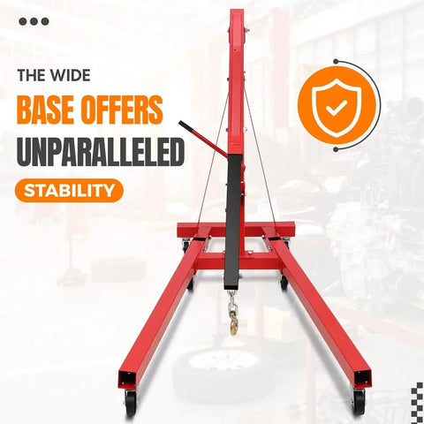 Heavy Duty Hydraulic Engine Hoist Cherry Picker 4400 Lbs Capacity with a wide stable base for lifting automotive engines.