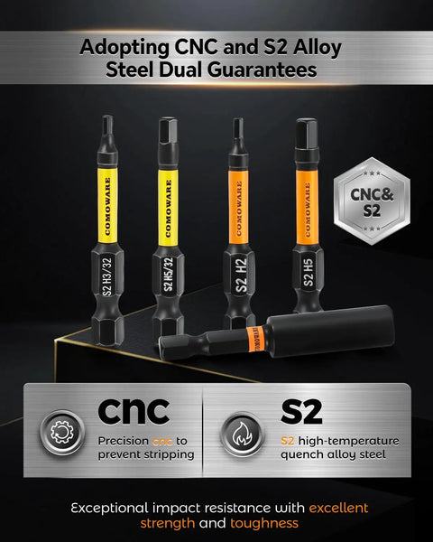 Allen Wrench Drill Bit Set 21 Pcs Metric And SAE High Strength S2 Steel One Quarter Inch Hex Bits With CNC Machined Tips