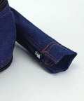 Close-up of Blue Cowboy Zipper Jacket for TIG Welding Cable Cover and Plasma Cutter Torch Cable Shield 25 Feet Length.