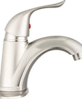 RV Single Handle One Hole Bathroom Faucet in Brushed Satin Nickel Finish with Sleek Arc Design and Durable Metal Construction