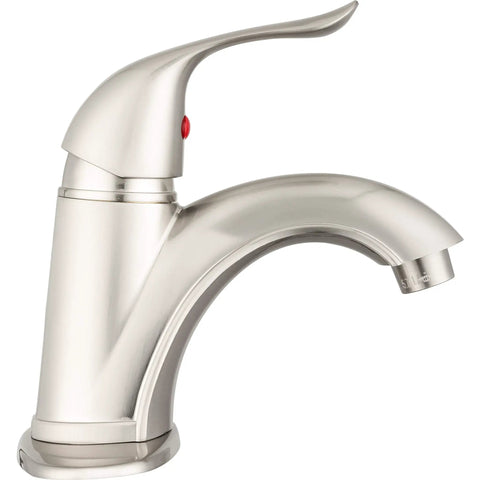 RV Single Handle One Hole Bathroom Faucet in Brushed Satin Nickel Finish with Sleek Arc Design and Durable Metal Construction