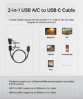 2-in-1 USB A/C to USB C cable designed for 20Gbps data transfer, suitable for Smart TVs, PCs, laptops, and smartphones.